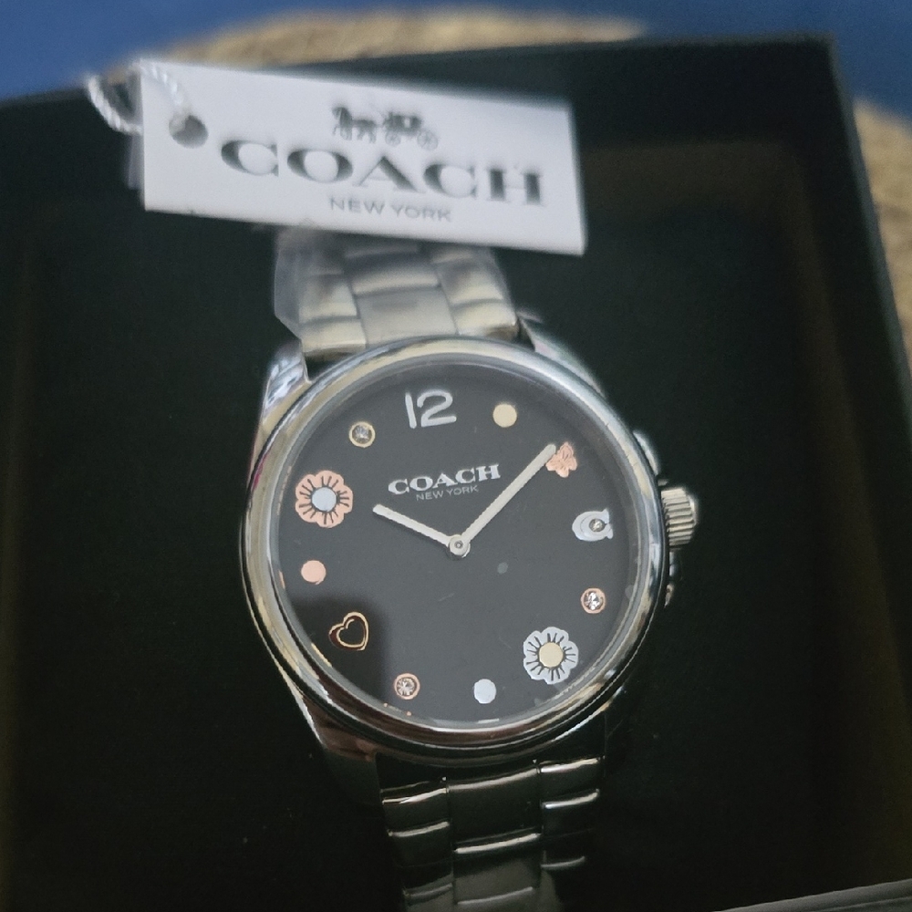 Coach Black Dial Stainless Steel Bracelet Watch with Rose-Gold Accents